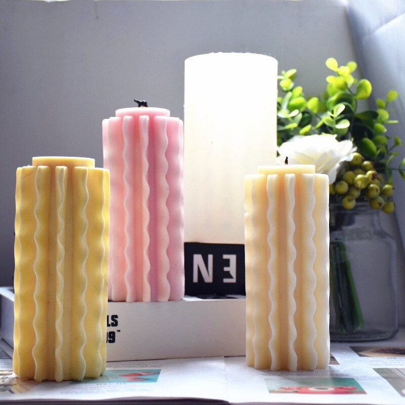 New Wavy Petal Pillar Candle Mold Home Decor Squiggle Unique Waving Design Wax Taper Patterned cylinder Candles Silicone Mould