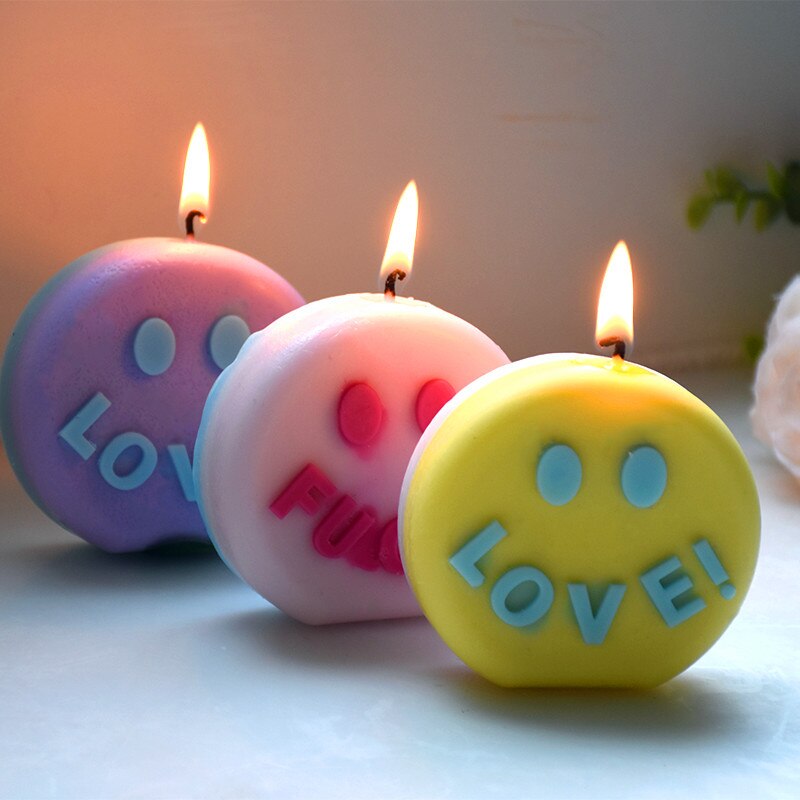 Smiling face love letter slogan candle silicone mold funny slogan round cake face candle silicone mold cake chocolate soap mold