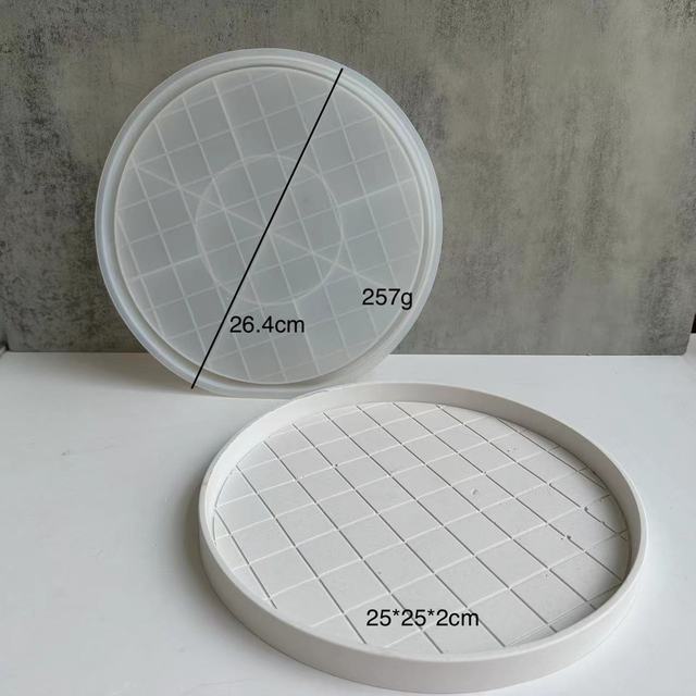 Checkerboard Round Storage Tray Silicone Mold Concrete Cement Geometric Pallet Mould DIY Round Coaster Resin Casting Molds