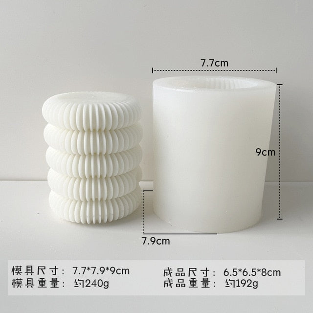 New Roman Ribbed Pillar Candle Mold Cylindrical Aesthetic Silicone Mould Geometric Abstract Decorative Striped Soy Wax Mold