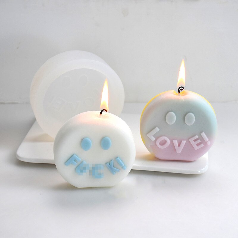 Smiling face love letter slogan candle silicone mold funny slogan round cake face candle silicone mold cake chocolate soap mold