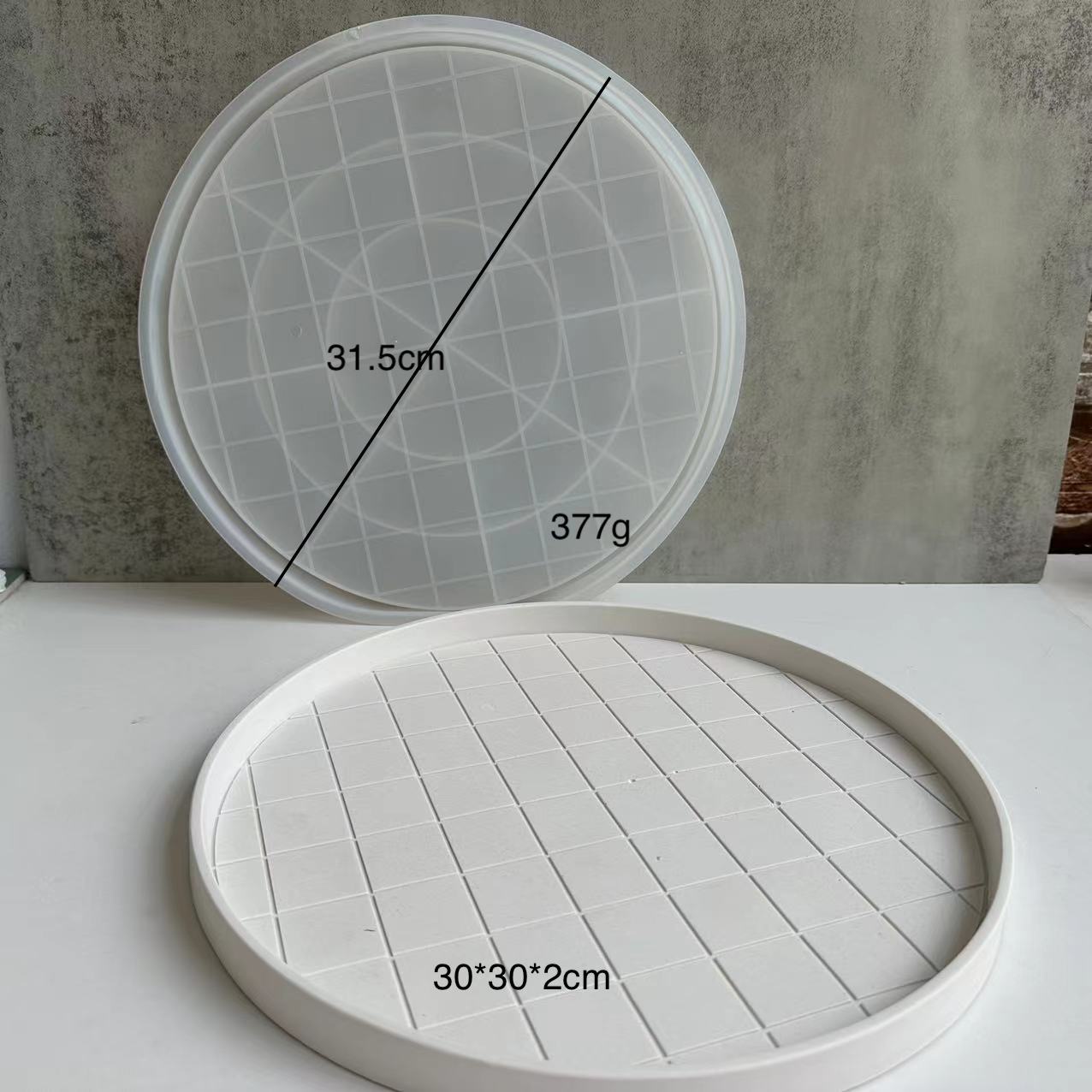Checkerboard Round Storage Tray Silicone Mold Concrete Cement Geometric Pallet Mould DIY Round Coaster Resin Casting Molds