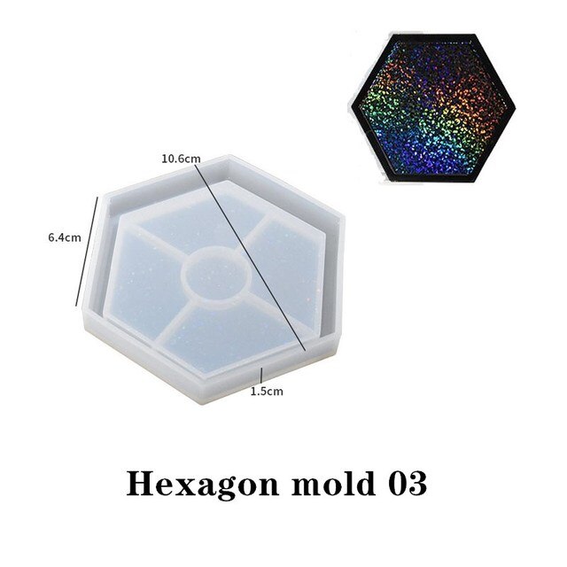Holographic Light Coaster Silicone Mold DIY Hexagonal Round Coaster Crystal UV Epoxy Resin Mold Cup Tray Making Home Decor Gift