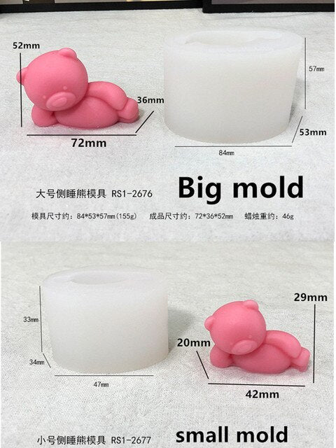 Cute Bear Mold Lazy Bear Shape 3D Silicone Mold Candle Mold for Candle Making DIY Soap Molds cake mold Side lying bear Cake Mold