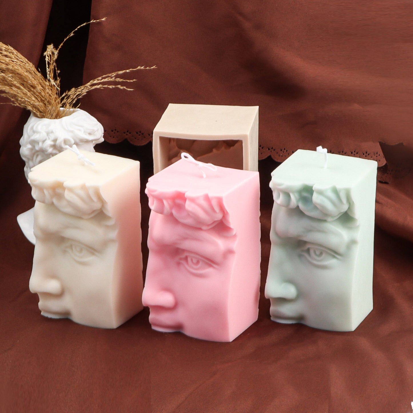 3D Body Art David Face Silicone Mould Greek Statue Sculpture Half Head Lips Mouth Hercule Candle Molds For Home Decoration