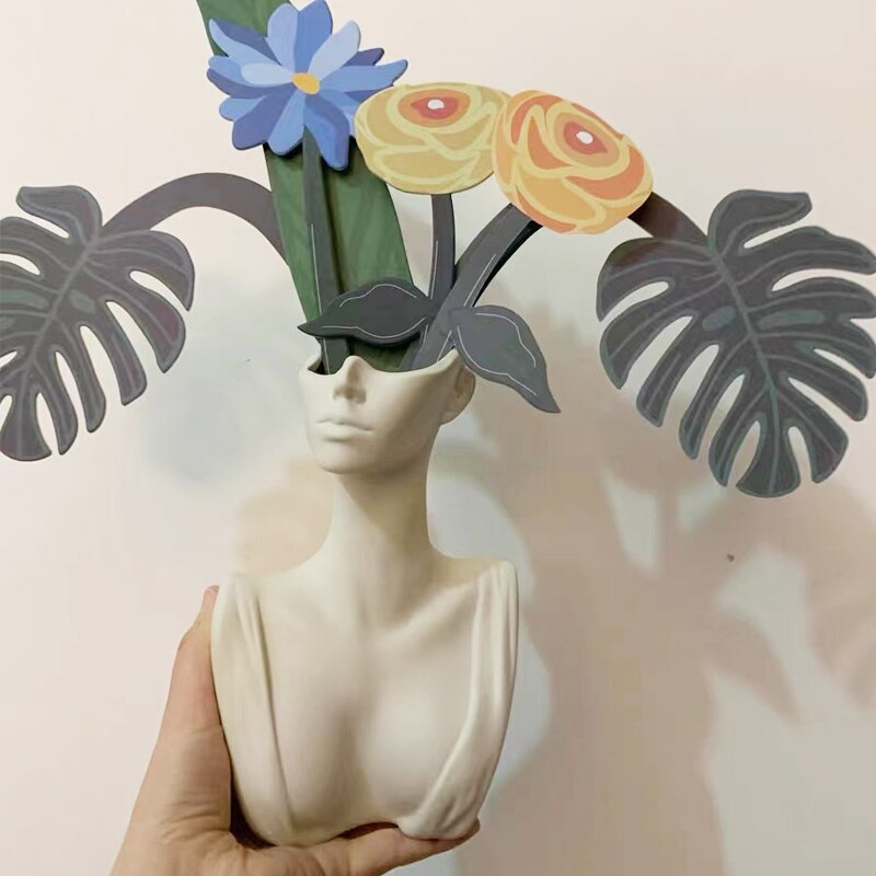 Large Half Body Silicone Flowerpot Mold Succulent Plants Cement Vase Resin Silicone Mold Hydroponic Vase Gypsum Concrete Mold