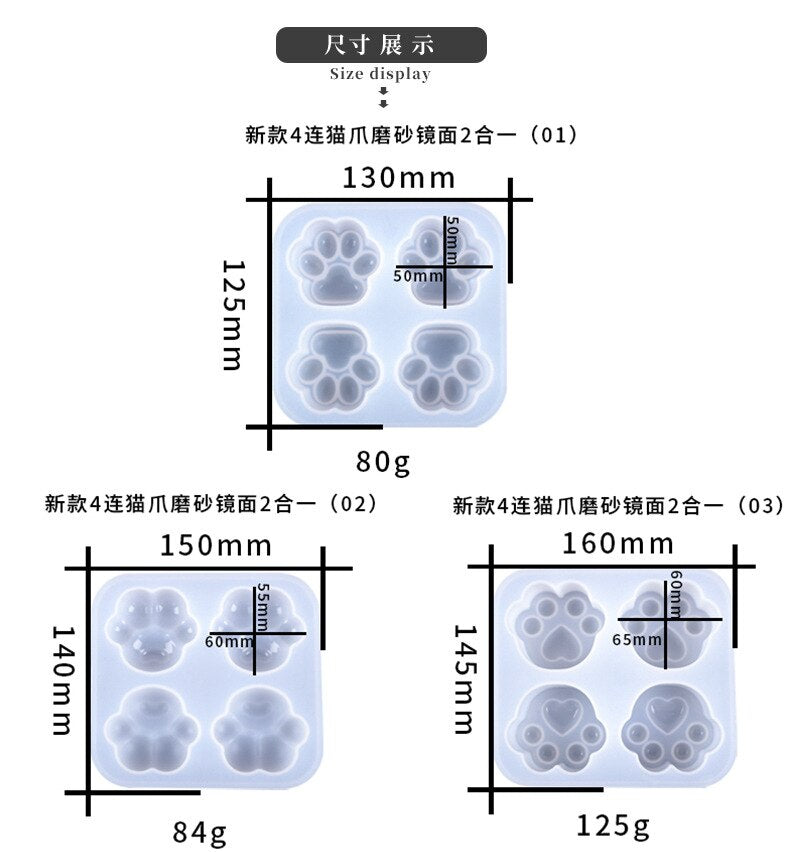 Mini Four-compartment Cat Paw Silicone Mold Candle DIY Crystal Epoxy Resin Crafting Mould Jewelry Making Keychain Pendants Home
