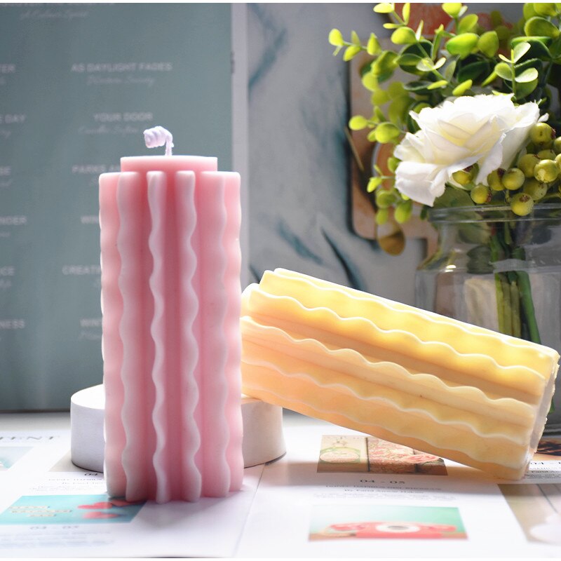 New Wavy Petal Pillar Candle Mold Home Decor Squiggle Unique Waving Design Wax Taper Patterned cylinder Candles Silicone Mould