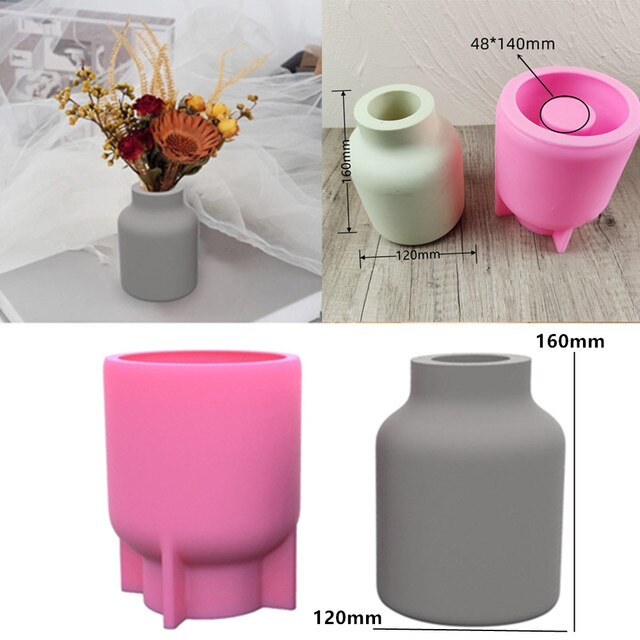 New Household Vase Shape Succulent Flower Pot Ashtray Pen Holder Silicone Mold Scented Molds For Gypsum and Concrete Stone Carve