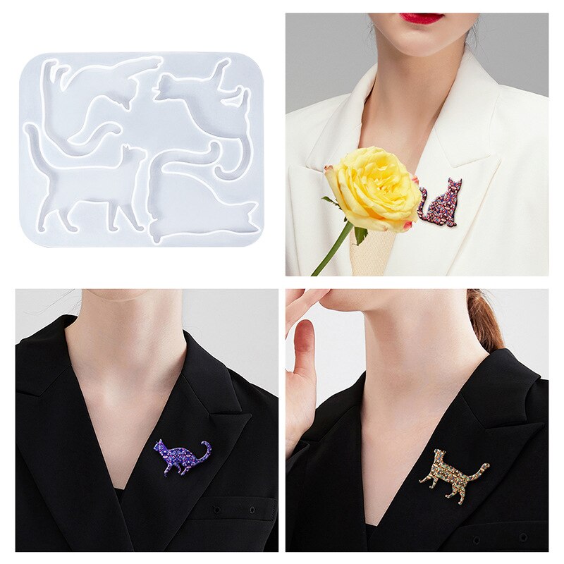 Cat Brooch Crystal UV Resin Mould Jewelry Silicone Mold DIY Intersperse Decorate Making Mold Craft Making Accessory Casting Tool