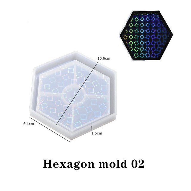 Holographic Light Coaster Silicone Mold DIY Hexagonal Round Coaster Crystal UV Epoxy Resin Mold Cup Tray Making Home Decor Gift