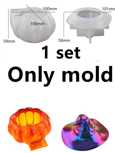 2pcs/Set DIY Halloween Witch Pumpkin Storage Box Resin Mold Cabin Elf House Storage Box Bottle Candy Box Mirror Silicone Mold