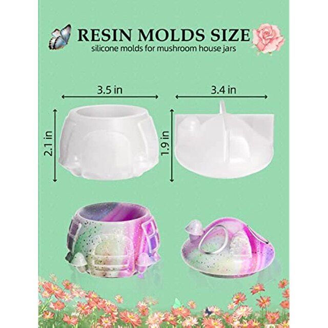 Mushroom House Jar with Lid Epoxy Resin Molds DIY Handmade Makeup Brush Small Jewelry Candy Container Storage Silicone Mold