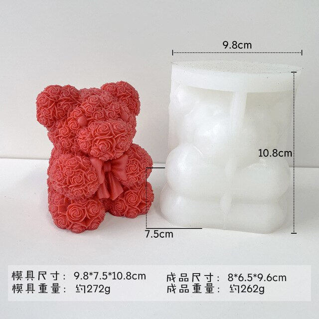 DIY Bear Candle Mold Flowers Foam Love Bear of Roses Candle Mould Chocolate Candy Cake Decor Mold for Wedding Valentine's Day