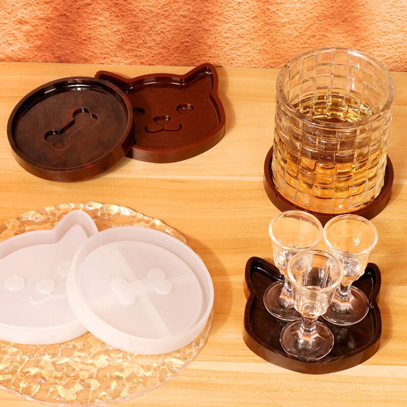 DIY Pet Coaster Silicone Molds Creative Cat Bones Pet Storage Coaster Epoxy Resin Mold Handmade Home Decor Candle Base Mould