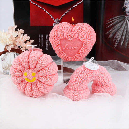 LOVE Rose Ball Candle Silicone Mold Rose Rainbow Chocolate Cake Mold Flower Heart Soap Silicone Mold Valentine's Day Gift Crafts
