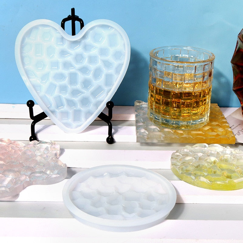 DIY Coaster Silicone Molds Crystal Epoxy Resin Mold AgatePlum Diamond Pattern Coaster Pendulum Home Decoration Cup Tray Jewelry