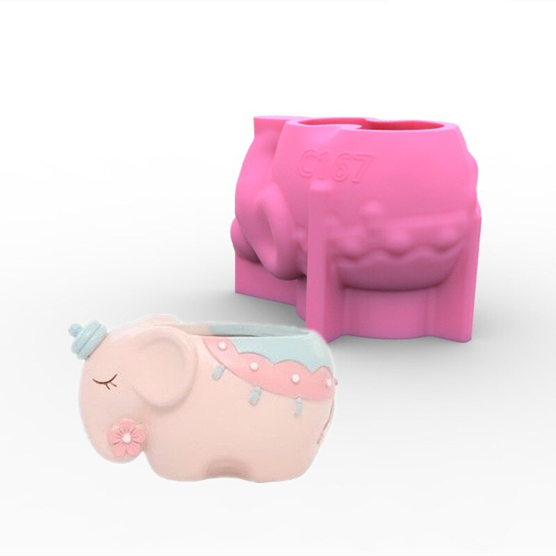 Cute Elephant Flower Pot Epoxy Resin Silicone Mold Animal Concrete Cement Succulents Plant Flower Pot Plaster Silicone Mold