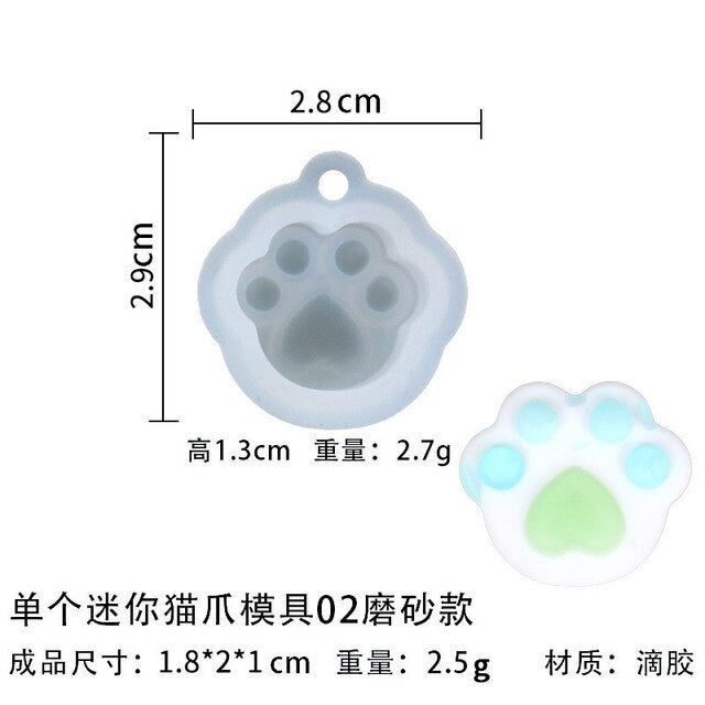 Mini Cat Paw Pendant Silicone Mold Keychain Pendants Epoxy Resin Molds for DIY Epoxy Resin Crafting Mould Jewelry Making Crasfs