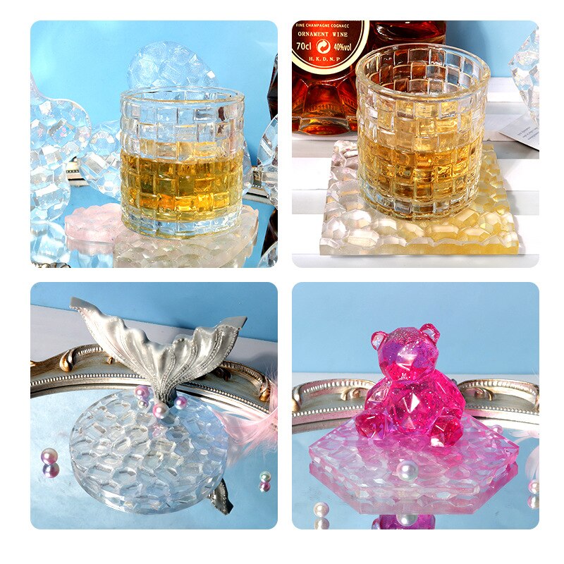 DIY Coaster Silicone Molds Crystal Epoxy Resin Mold AgatePlum Diamond Pattern Coaster Pendulum Home Decoration Cup Tray Jewelry