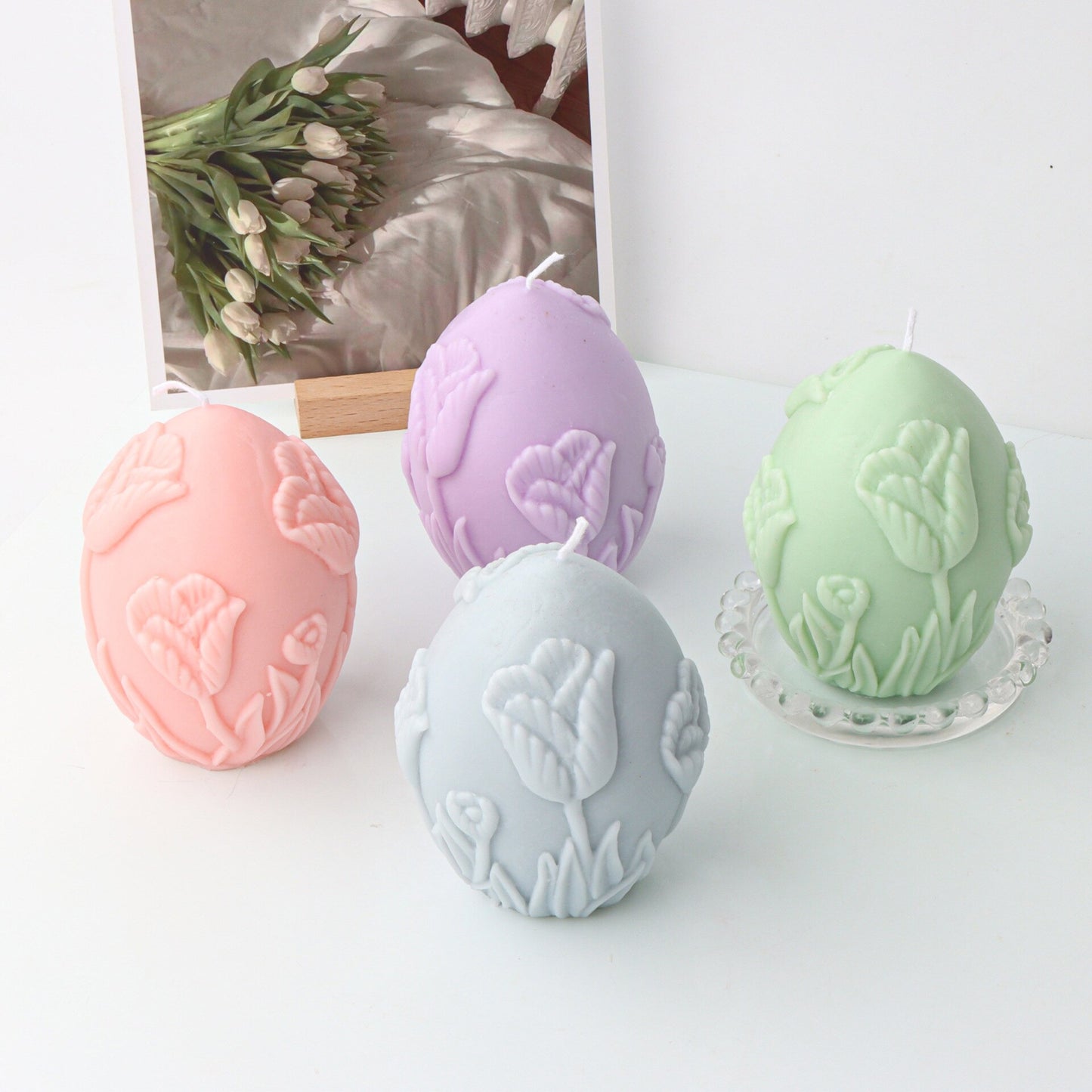 Flare egg shaped candle silicone mold embossed flower geometric sphere candle silicone mold cake chocolate soap mold home decor