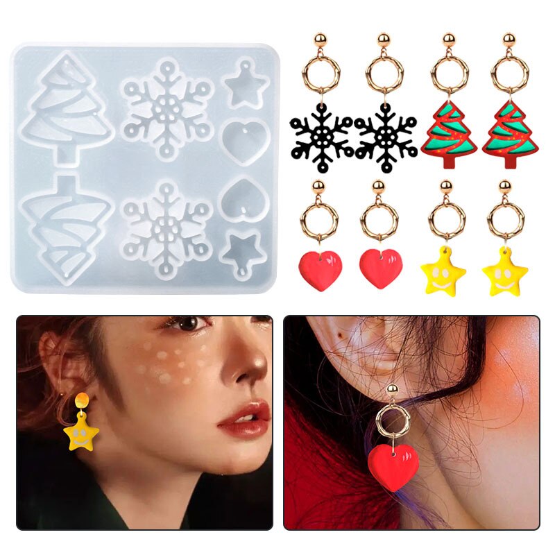 1PCS Christmas Ear Studs Resin Mold Crystal Epoxy Resin Mold Mini Heart Shaped Animal Mold DIY Craft Jewelry Earring Making Tool