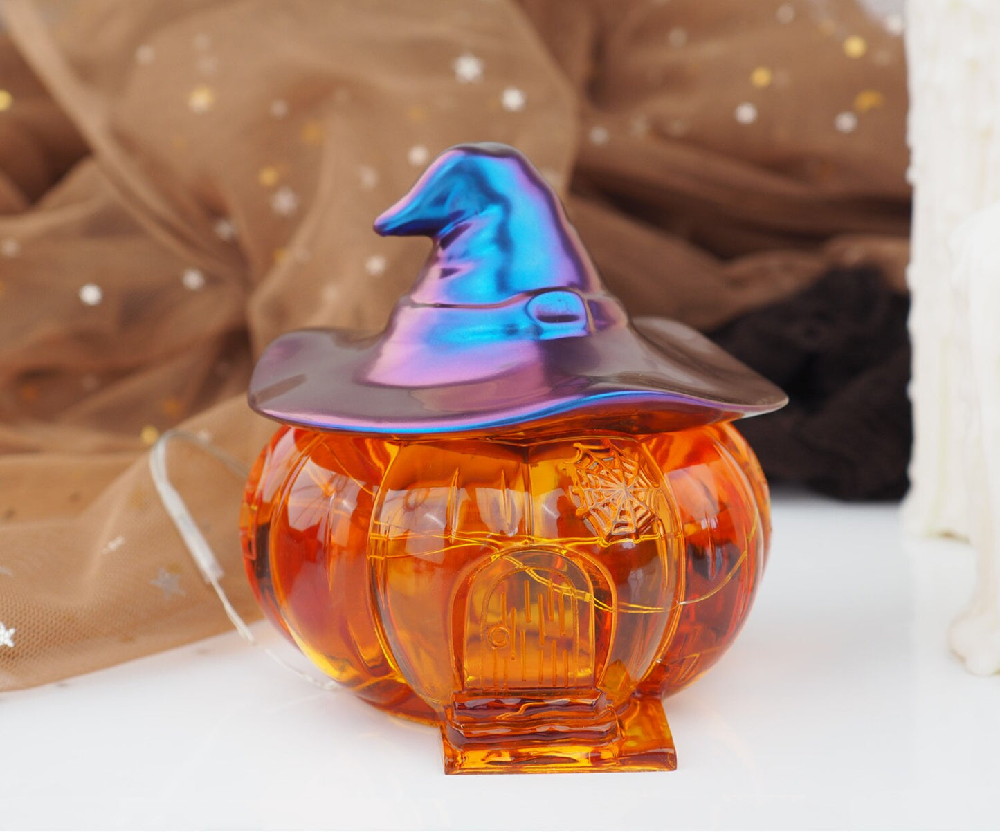 2pcs/Set DIY Halloween Witch Pumpkin Storage Box Resin Mold Cabin Elf House Storage Box Bottle Candy Box Mirror Silicone Mold
