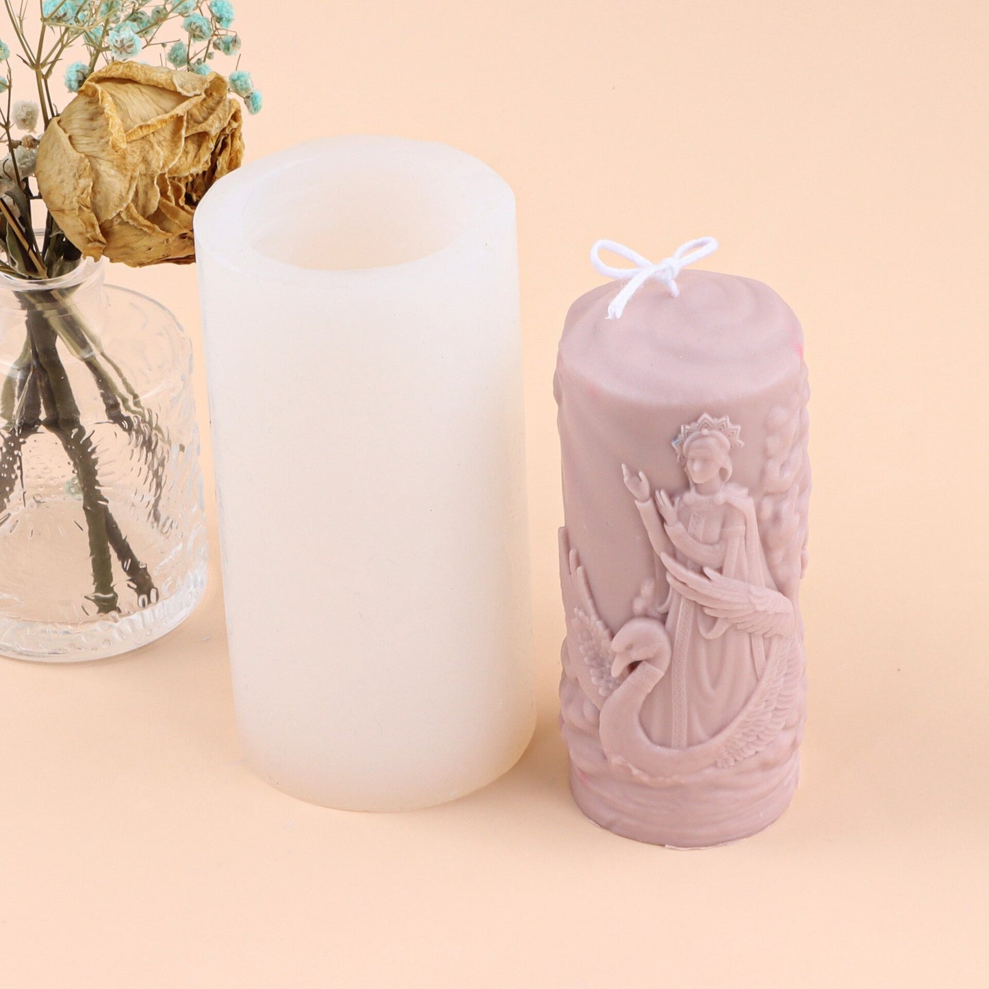 Goddess relief cylinder candle silicone mold Women's pattern candle silicone mold Swan flying bird soap candle silicone mold
