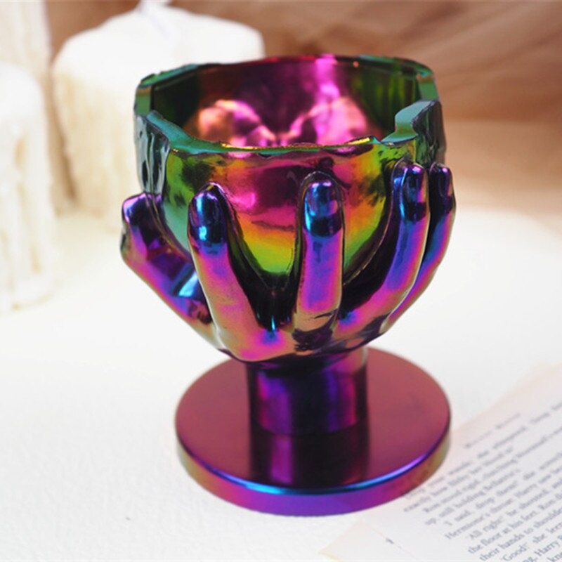 3pcs/Set Hand-Held Skull Candlestick Silicone Mold Storage Box Candle Holder Mirror Crystal Epoxy Resin Mold