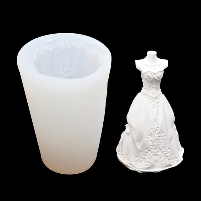 Silicone world 3D Wedding Dress Silicone Mold Chocolate Mousse Cake Baking Tool Epoxy Mold DIY Plaster Resin Mould Candle Molds