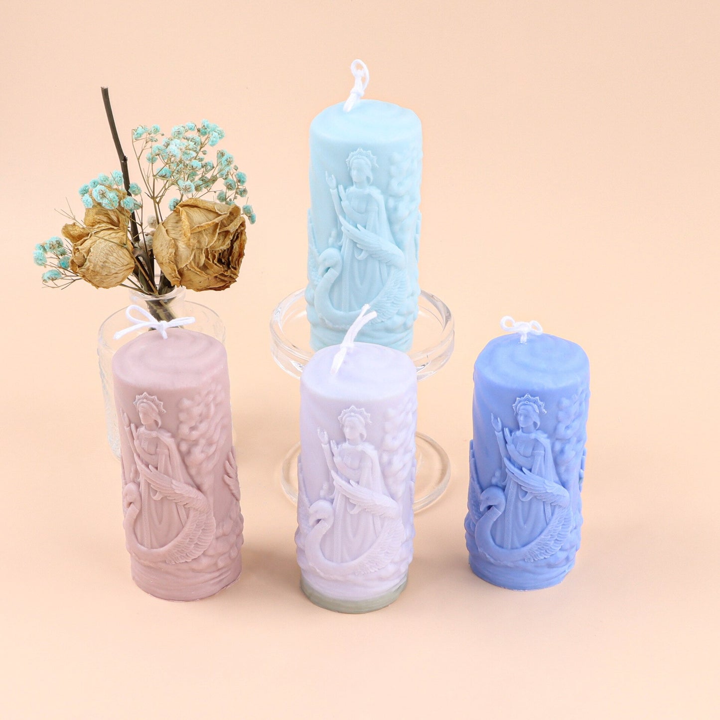 Goddess relief cylinder candle silicone mold Women's pattern candle silicone mold Swan flying bird soap candle silicone mold