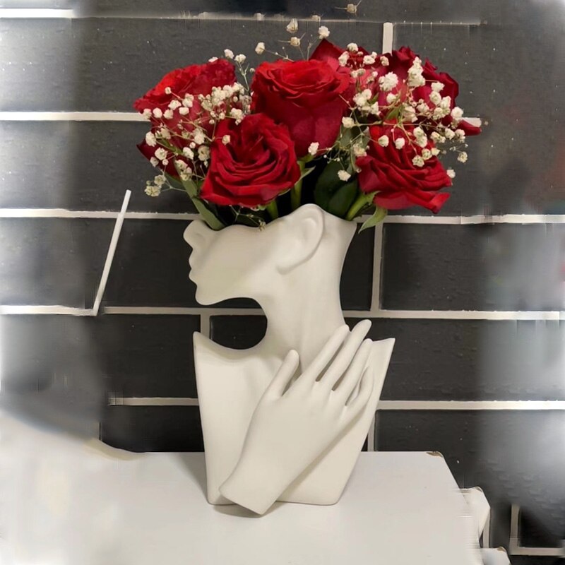 Large Half Body Silicone Flowerpot Mold Succulent Plants Cement Vase Resin Silicone Mold Hydroponic Vase Gypsum Concrete Mold