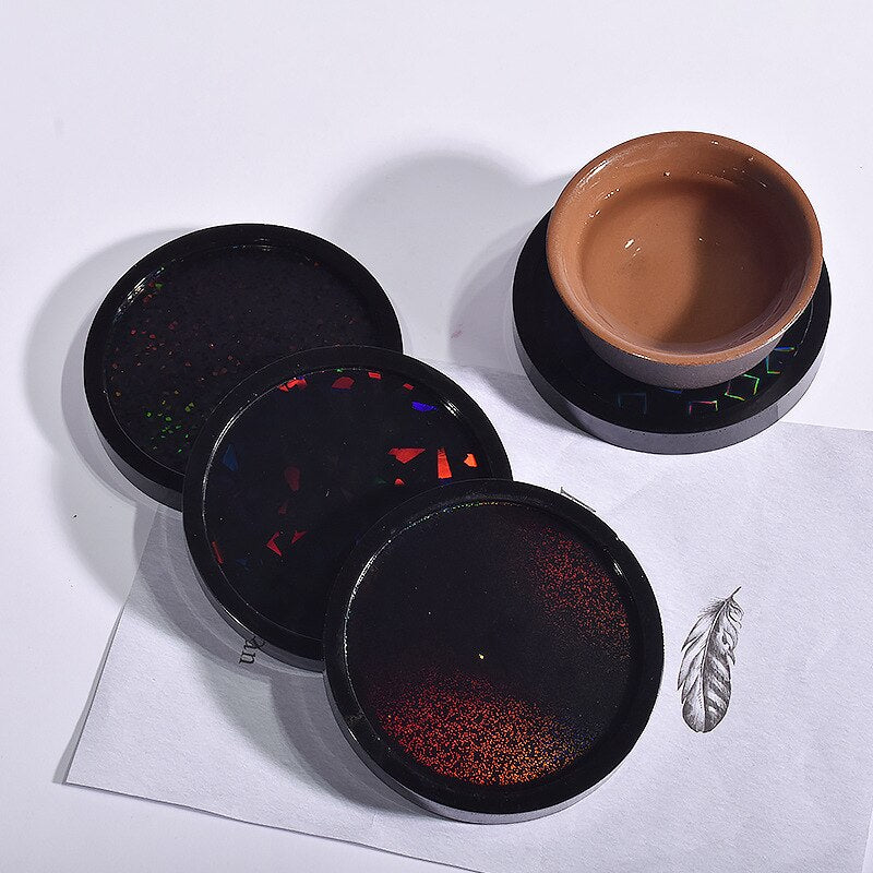Holographic Light Coaster Silicone Mold DIY Hexagonal Round Coaster Crystal UV Epoxy Resin Mold Cup Tray Making Home Decor Gift