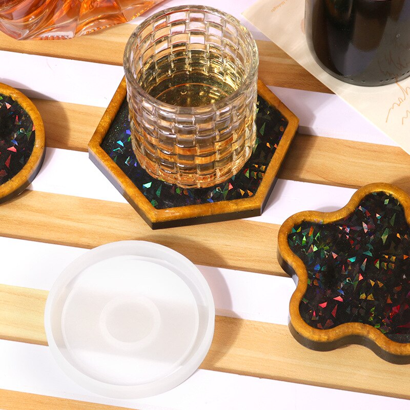 Holographic Light Shadow Coaster Silicone Mold DIY Handmade UV Epoxy Cup Pad Resin Storage Tray Making Supplies Epoxy Resin Mold