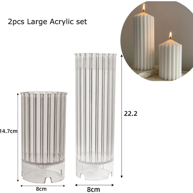 DIY New Cylindrical Tall Twirl Pillar Candle Mold Ribbed Aesthetic Twist Swirl Silicone Mould Geometric Striped Soy Wax Mold