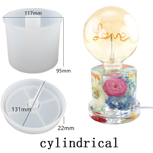 DIY Crystal Epoxy Resin lamp holder Mold Geometry Hexagon Cube Cylinder Bedside Lamp Silicone Mold