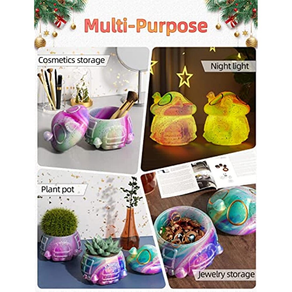 Mushroom House Jar with Lid Epoxy Resin Molds DIY Handmade Makeup Brush Small Jewelry Candy Container Storage Silicone Mold