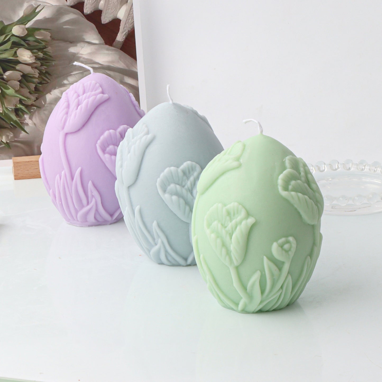Flare egg shaped candle silicone mold embossed flower geometric sphere candle silicone mold cake chocolate soap mold home decor