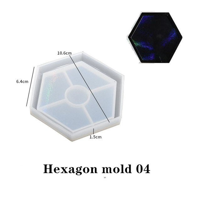 Holographic Light Coaster Silicone Mold DIY Hexagonal Round Coaster Crystal UV Epoxy Resin Mold Cup Tray Making Home Decor Gift