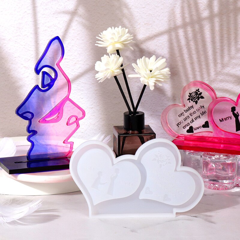 DIY Crystal Epoxy Resin Mold Love Heart Photo Silicone Mold Couple Theme Stand-up Tabletop Ornaments Love Photo Frame Home Decor