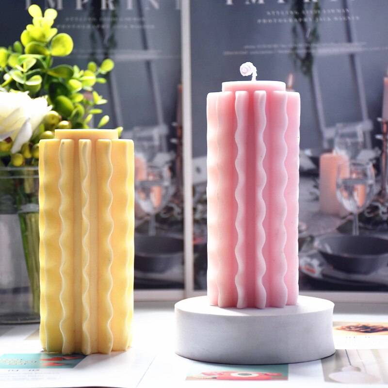 New Wavy Petal Pillar Candle Mold Home Decor Squiggle Unique Waving Design Wax Taper Patterned cylinder Candles Silicone Mould