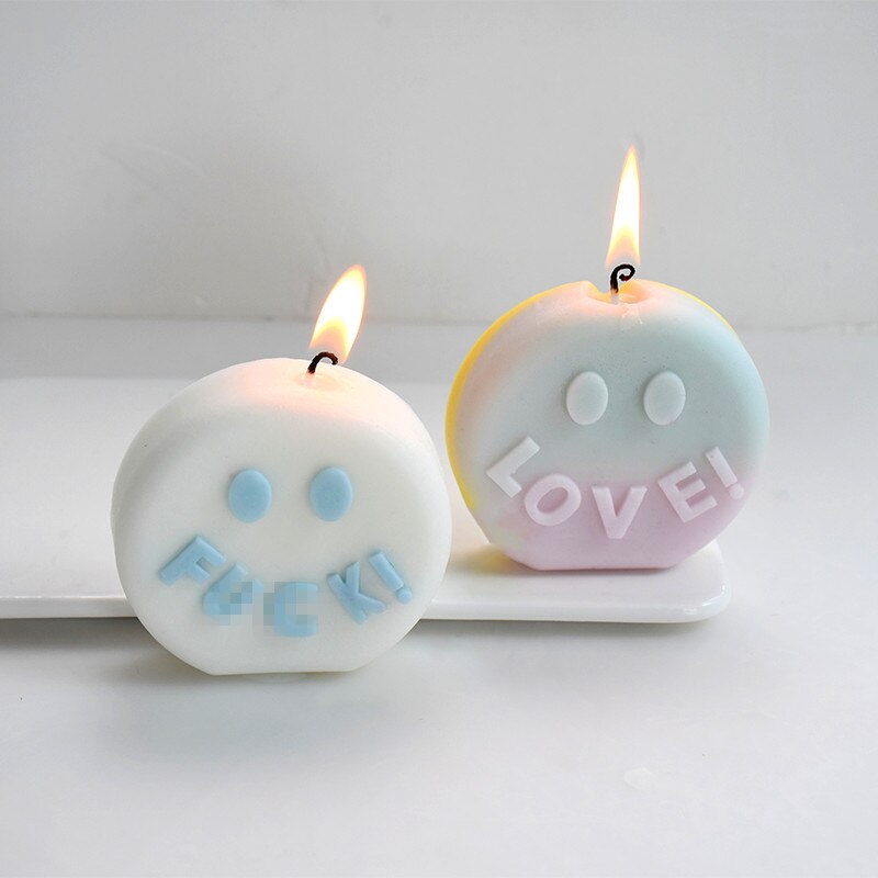 Smiling face love letter slogan candle silicone mold funny slogan round cake face candle silicone mold cake chocolate soap mold