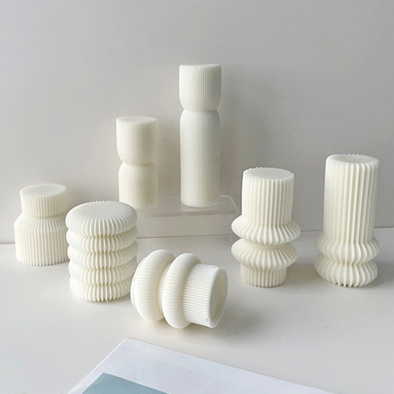 New Roman Ribbed Pillar Candle Mold Cylindrical Aesthetic Silicone Mould Geometric Abstract Decorative Striped Soy Wax Mold