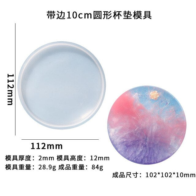 Round Coaster Mold Silicone Epoxy Resin Casting Clay Mould DIY Jewelry Pendant Making Tool Art Translucent Circle Coaster Pan