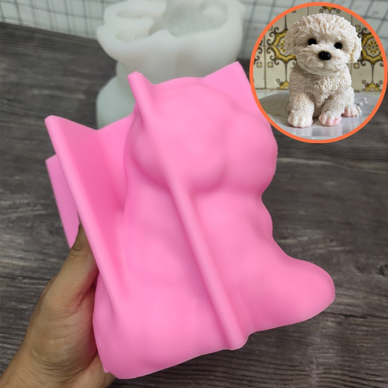3D большая форма Свеча-кошка, животные, щенки Тедди, соевый воск, силиконовая форма, щенок, собака, любимый, домашний декор, рождественский по
