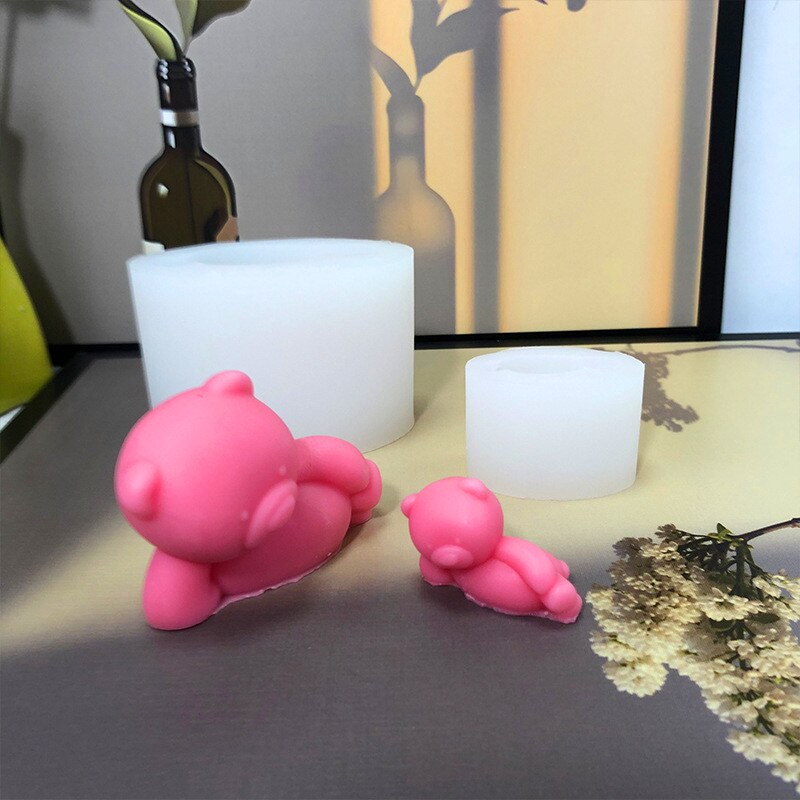 Cute Bear Mold Lazy Bear Shape 3D Silicone Mold Candle Mold for Candle Making DIY Soap Molds cake mold Side lying bear Cake Mold