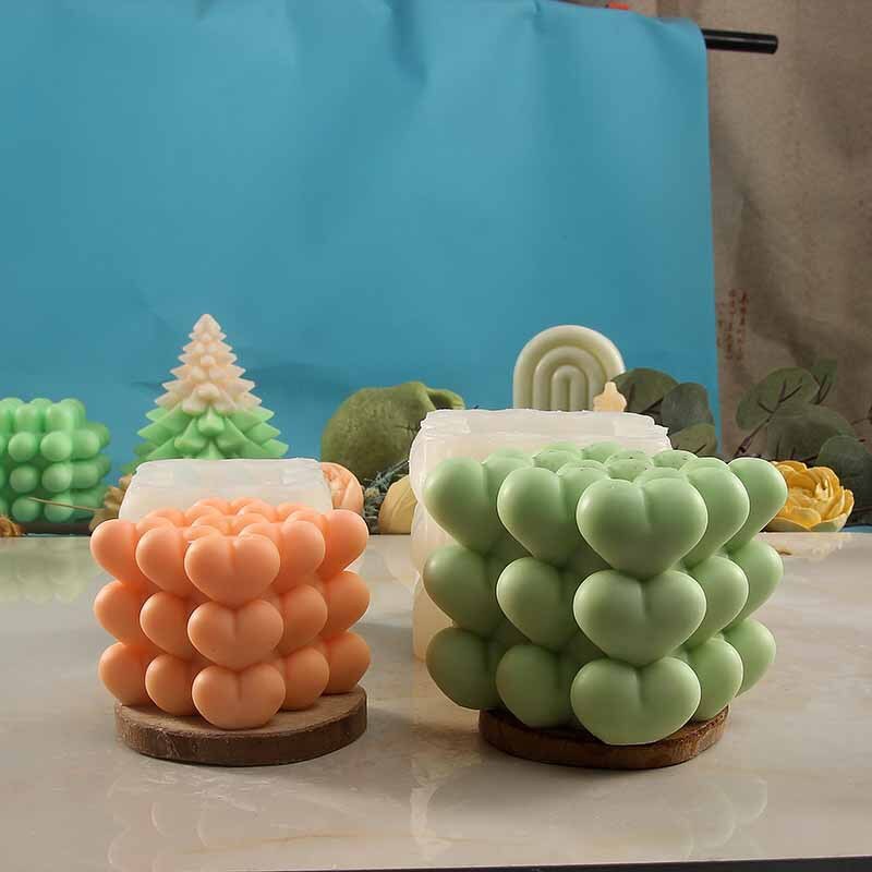 Love Silicone Candle Mold Heart shaped Rubik's Cube Candle Silicone Mold Home Decoration Cake Chocolate Silicone Mold clay molds