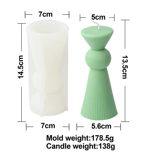 DIY New Cylindrical Tall Twirl Pillar Candle Mold Ribbed Aesthetic Twist Swirl Silicone Mould Geometric Striped Soy Wax Mold