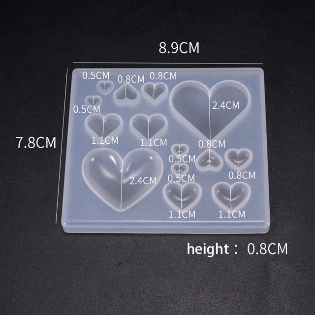 A variety of heart-shaped round oval rectangular silicone stud molds Mixed jewelry epoxy resin molds DIY jewelry making tools