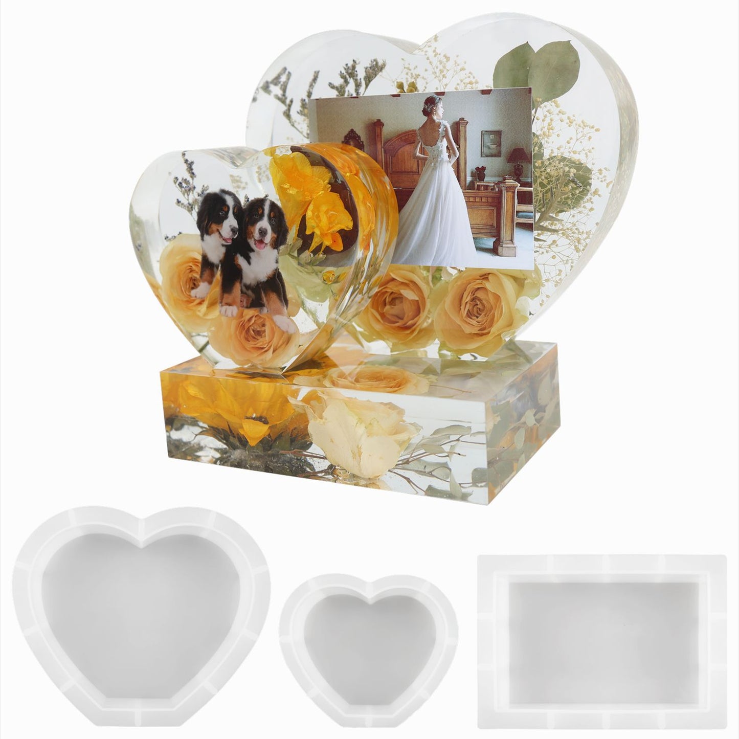 Photo Frame epoxy resin molds Square and Heart Picture Frame Silicon Mold Jewelry Ornaments Mold for Wedding Birthday Gift DIY